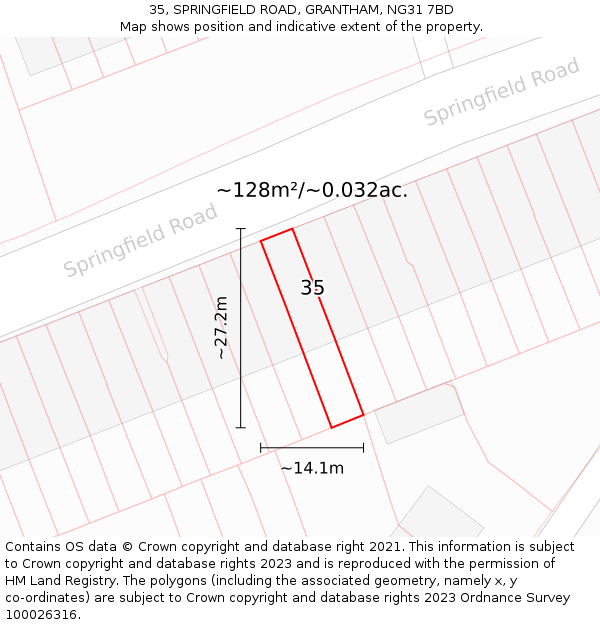 35, SPRINGFIELD ROAD, GRANTHAM, NG31 7BD: Plot and title map