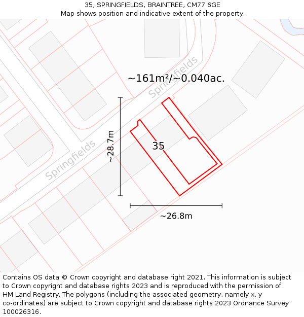 35, SPRINGFIELDS, BRAINTREE, CM77 6GE: Plot and title map