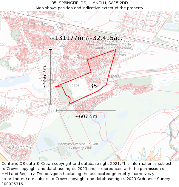 35, SPRINGFIELDS, LLANELLI, SA15 2DD: Plot and title map
