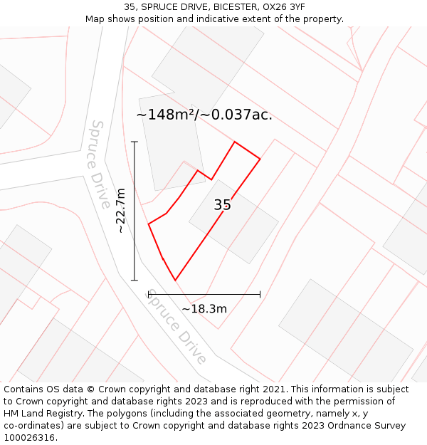 35, SPRUCE DRIVE, BICESTER, OX26 3YF: Plot and title map