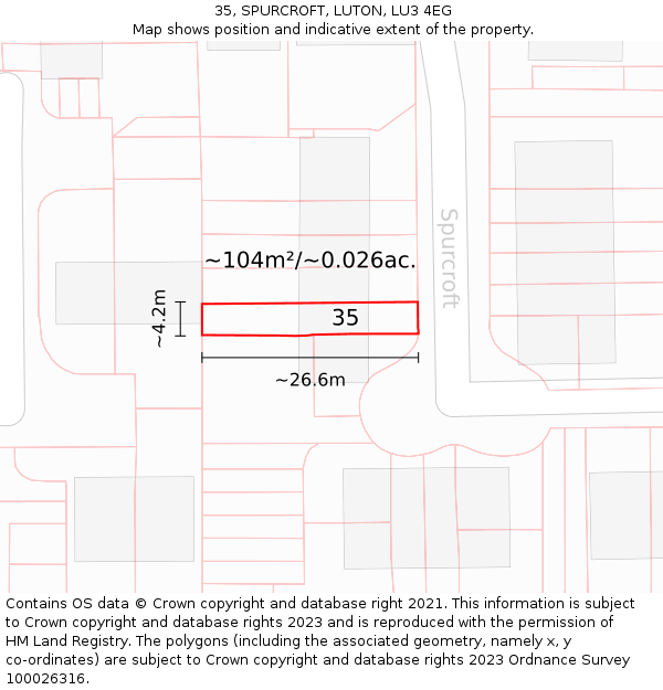35, SPURCROFT, LUTON, LU3 4EG: Plot and title map