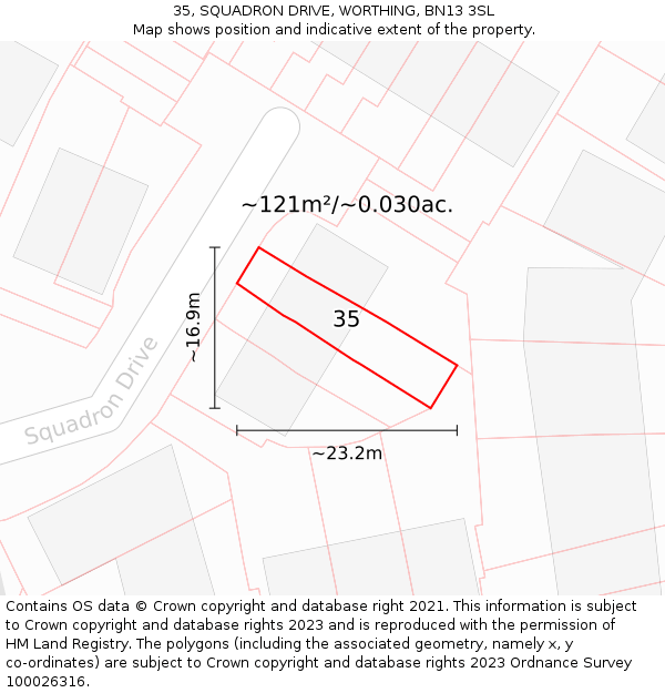 35, SQUADRON DRIVE, WORTHING, BN13 3SL: Plot and title map