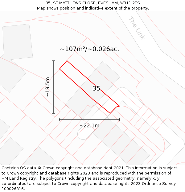 35, ST MATTHEWS CLOSE, EVESHAM, WR11 2ES: Plot and title map