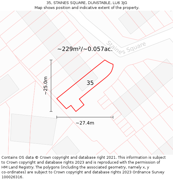 35, STAINES SQUARE, DUNSTABLE, LU6 3JG: Plot and title map