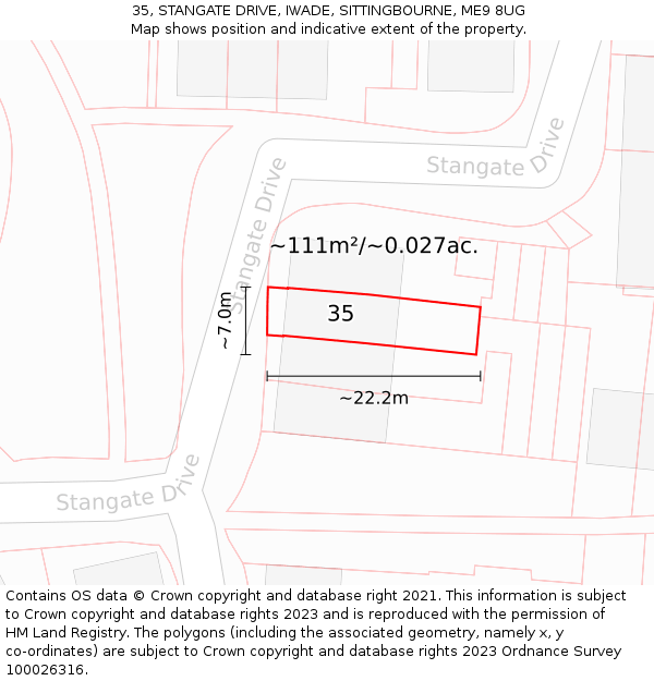 35, STANGATE DRIVE, IWADE, SITTINGBOURNE, ME9 8UG: Plot and title map