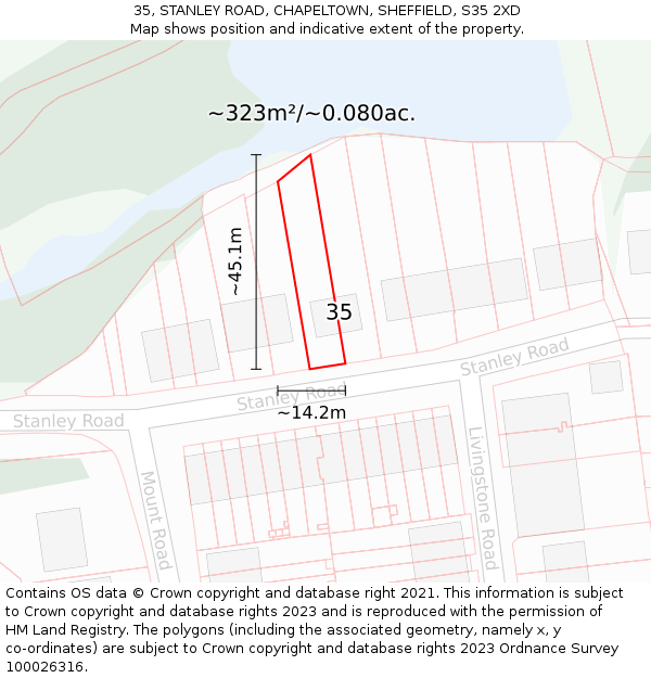 35, STANLEY ROAD, CHAPELTOWN, SHEFFIELD, S35 2XD: Plot and title map