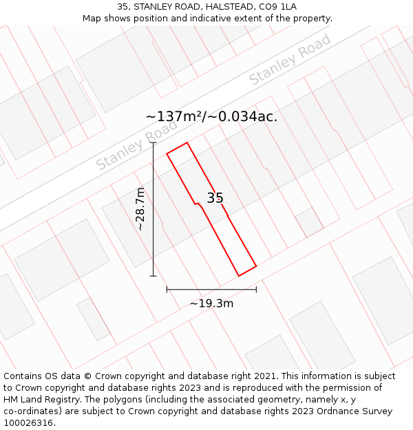 35, STANLEY ROAD, HALSTEAD, CO9 1LA: Plot and title map