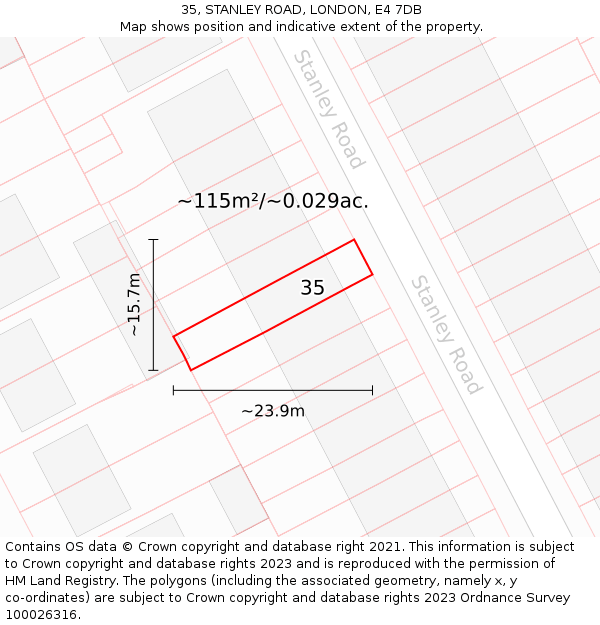 35, STANLEY ROAD, LONDON, E4 7DB: Plot and title map