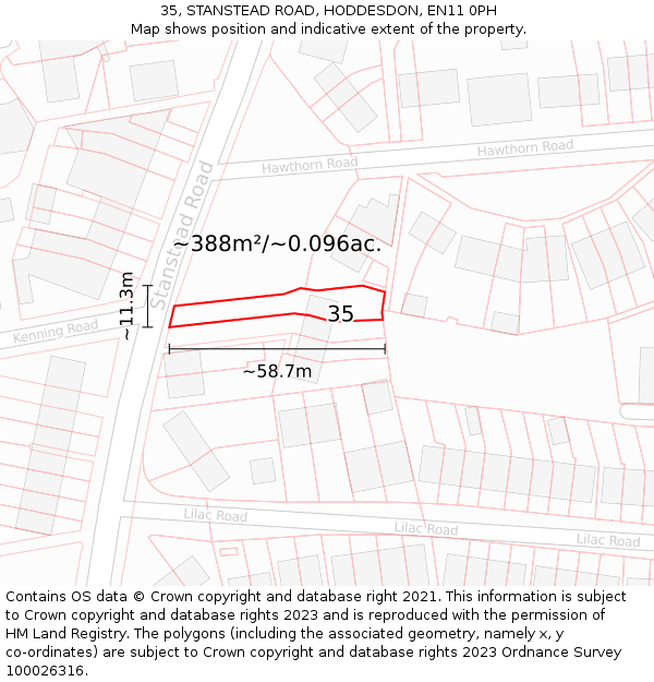 35, STANSTEAD ROAD, HODDESDON, EN11 0PH: Plot and title map
