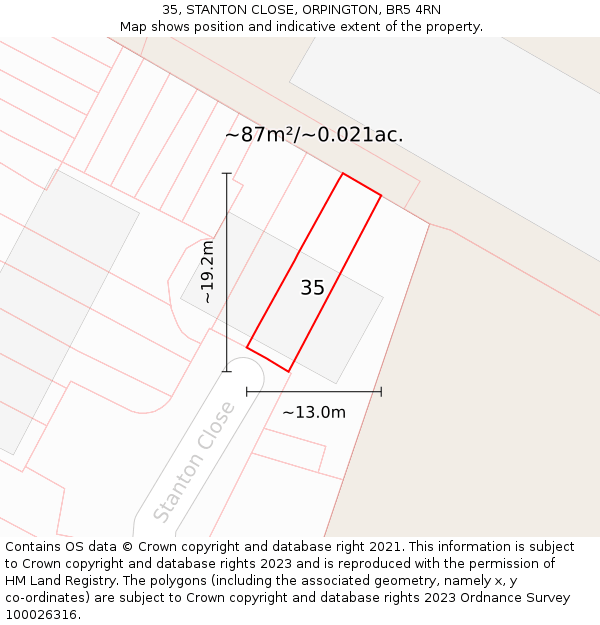35, STANTON CLOSE, ORPINGTON, BR5 4RN: Plot and title map