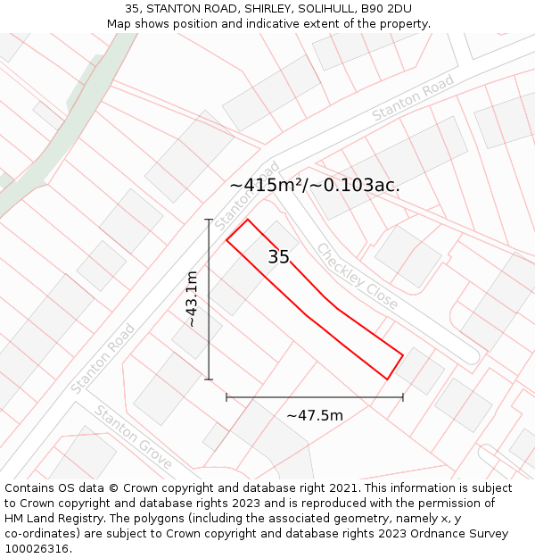 35, STANTON ROAD, SHIRLEY, SOLIHULL, B90 2DU: Plot and title map