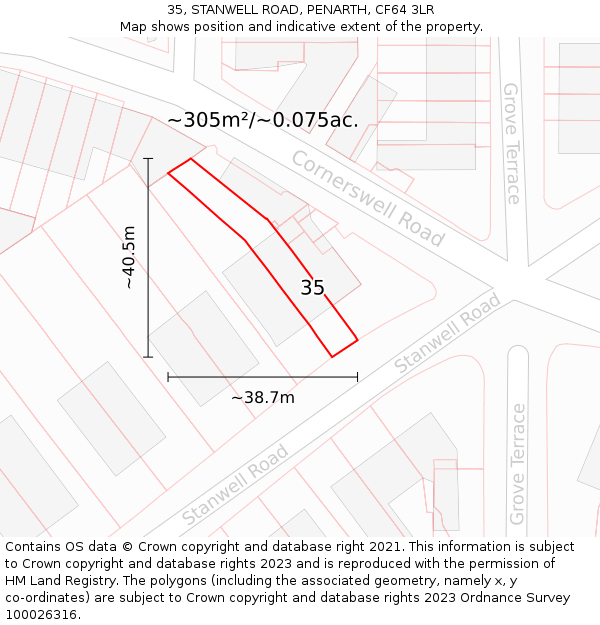 35, STANWELL ROAD, PENARTH, CF64 3LR: Plot and title map