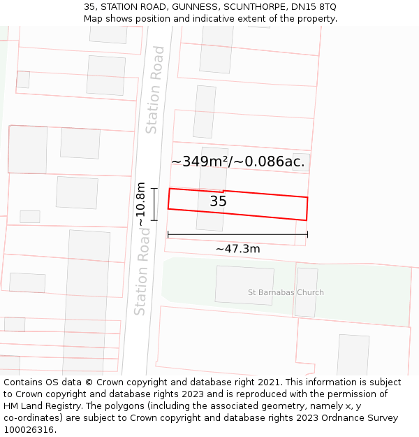 35, STATION ROAD, GUNNESS, SCUNTHORPE, DN15 8TQ: Plot and title map