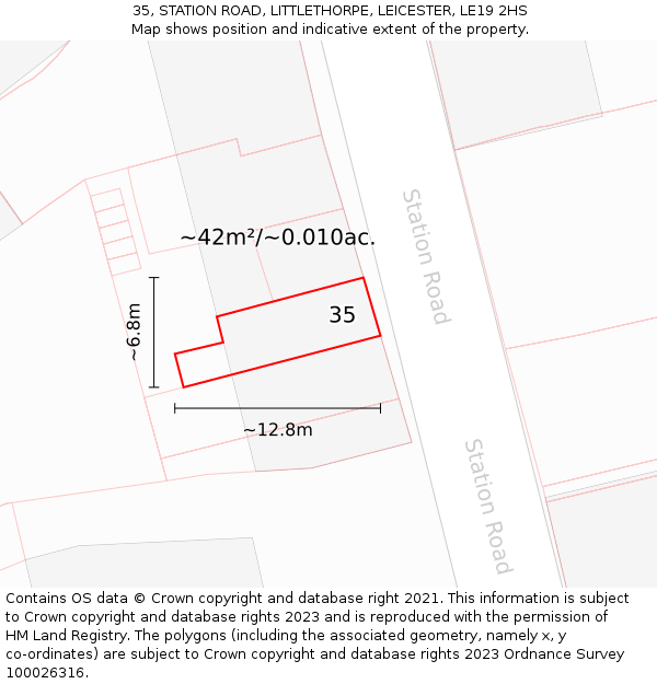 35, STATION ROAD, LITTLETHORPE, LEICESTER, LE19 2HS: Plot and title map