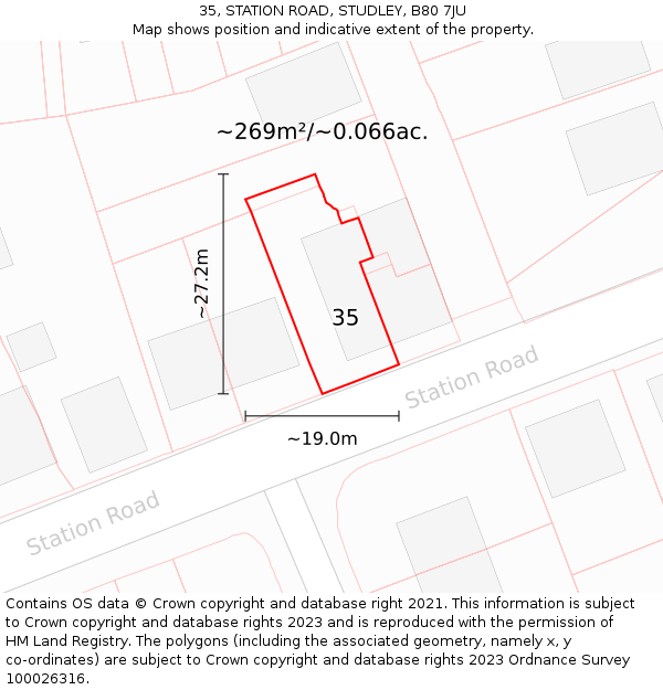 35, STATION ROAD, STUDLEY, B80 7JU: Plot and title map