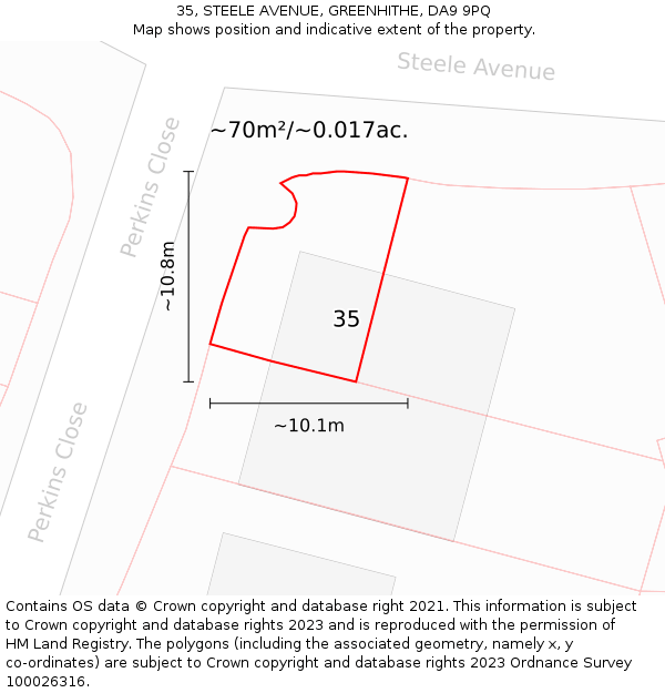 35, STEELE AVENUE, GREENHITHE, DA9 9PQ: Plot and title map
