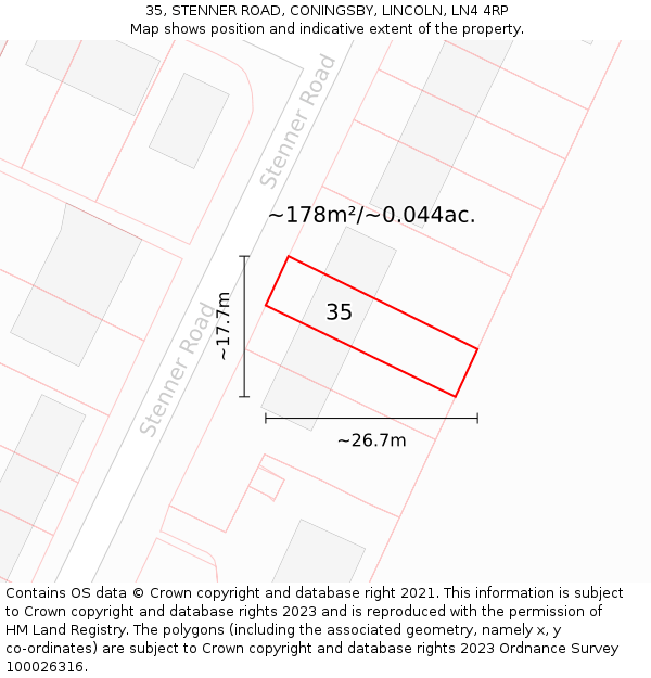 35, STENNER ROAD, CONINGSBY, LINCOLN, LN4 4RP: Plot and title map