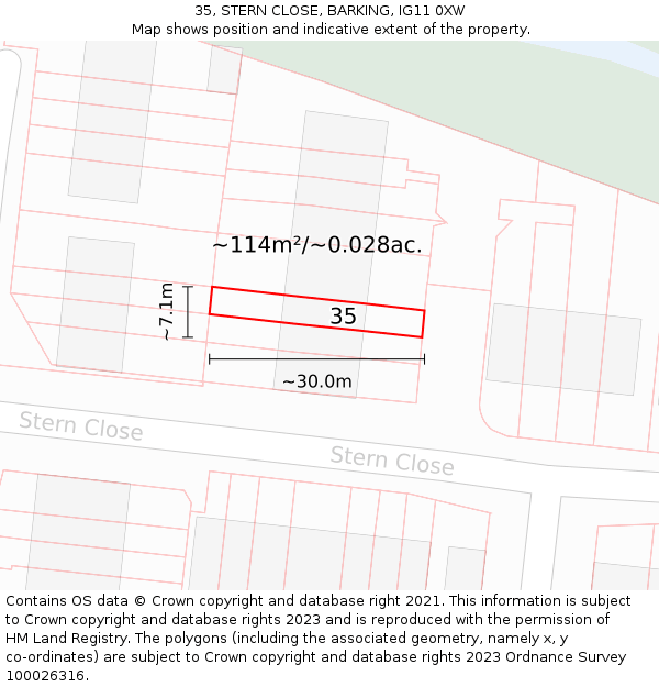 35, STERN CLOSE, BARKING, IG11 0XW: Plot and title map