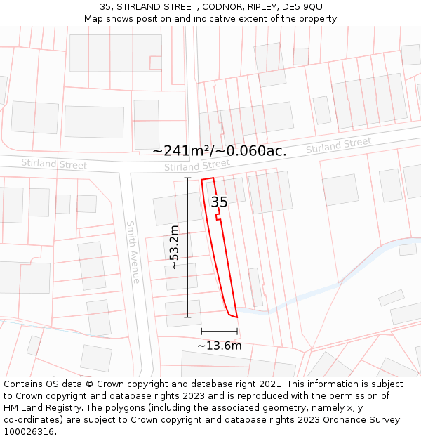 35, STIRLAND STREET, CODNOR, RIPLEY, DE5 9QU: Plot and title map