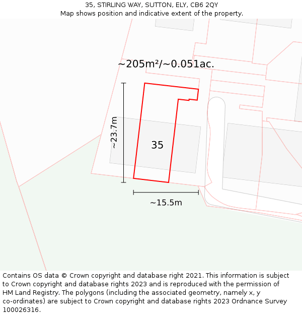 35, STIRLING WAY, SUTTON, ELY, CB6 2QY: Plot and title map