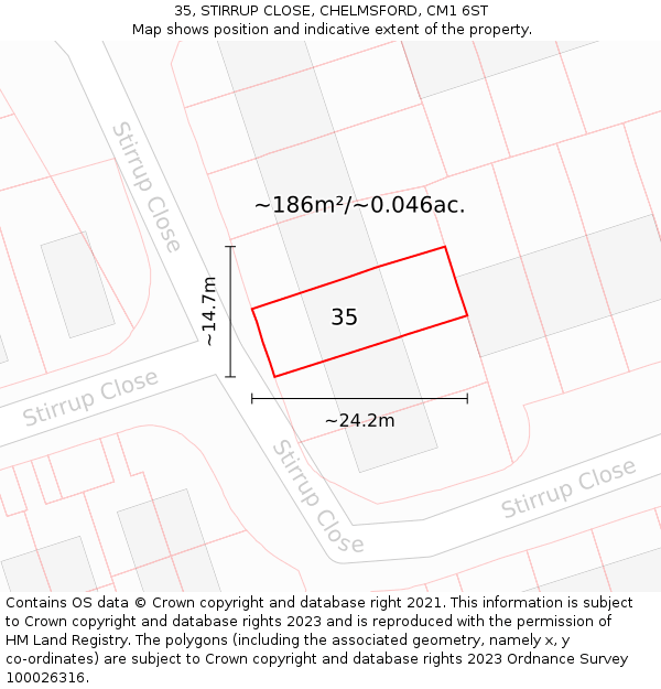 35, STIRRUP CLOSE, CHELMSFORD, CM1 6ST: Plot and title map