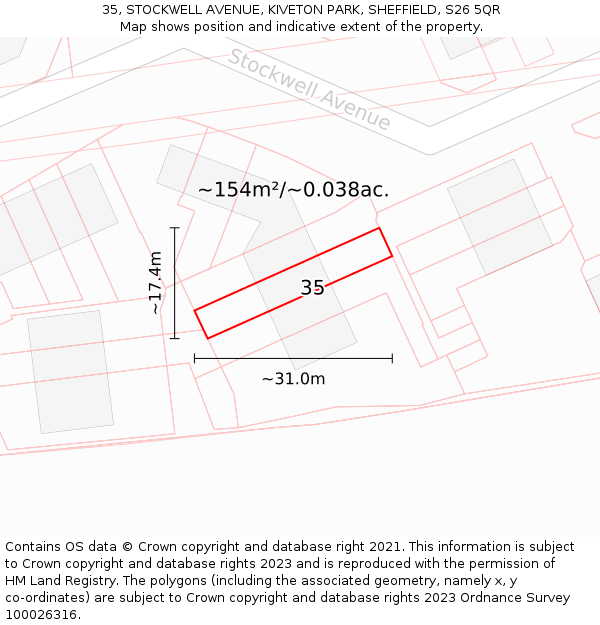 35, STOCKWELL AVENUE, KIVETON PARK, SHEFFIELD, S26 5QR: Plot and title map