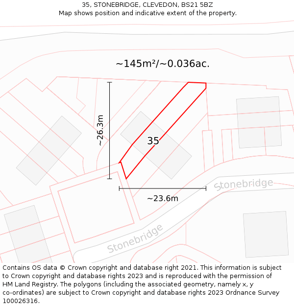 35, STONEBRIDGE, CLEVEDON, BS21 5BZ: Plot and title map