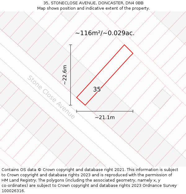 35, STONECLOSE AVENUE, DONCASTER, DN4 0BB: Plot and title map
