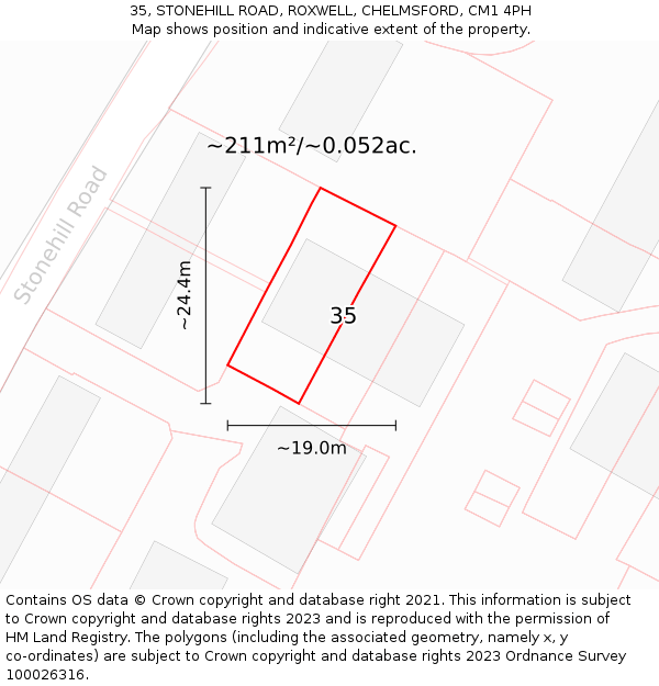 35, STONEHILL ROAD, ROXWELL, CHELMSFORD, CM1 4PH: Plot and title map