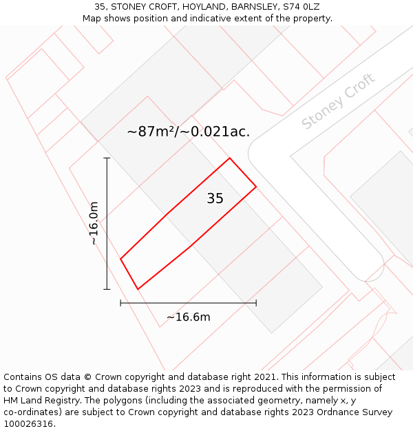 35, STONEY CROFT, HOYLAND, BARNSLEY, S74 0LZ: Plot and title map