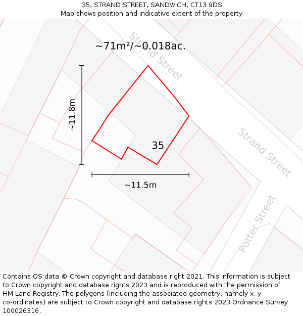 35, STRAND STREET, SANDWICH, CT13 9DS: Plot and title map