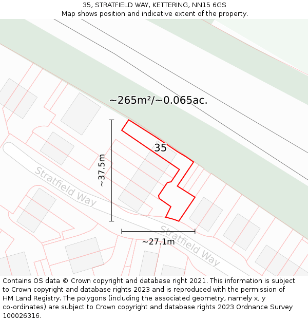 35, STRATFIELD WAY, KETTERING, NN15 6GS: Plot and title map