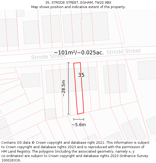 35, STRODE STREET, EGHAM, TW20 9BX: Plot and title map