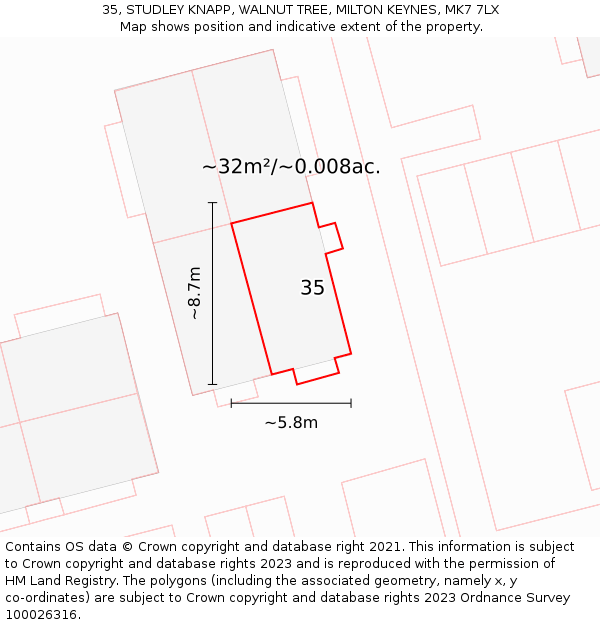 35, STUDLEY KNAPP, WALNUT TREE, MILTON KEYNES, MK7 7LX: Plot and title map