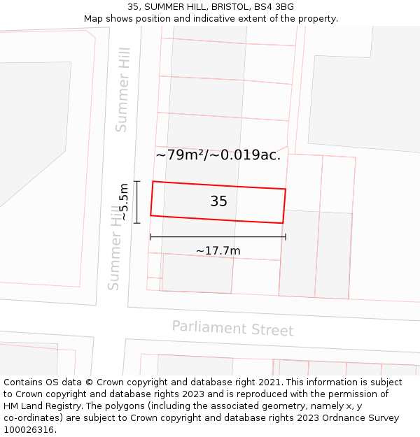 35, SUMMER HILL, BRISTOL, BS4 3BG: Plot and title map