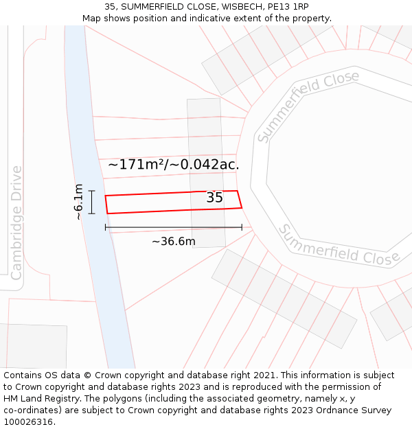 35, SUMMERFIELD CLOSE, WISBECH, PE13 1RP: Plot and title map