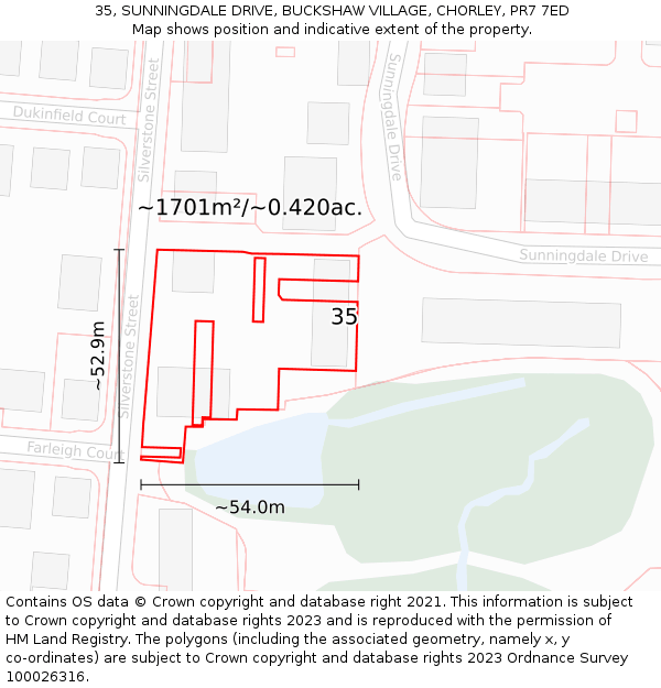 35, SUNNINGDALE DRIVE, BUCKSHAW VILLAGE, CHORLEY, PR7 7ED: Plot and title map