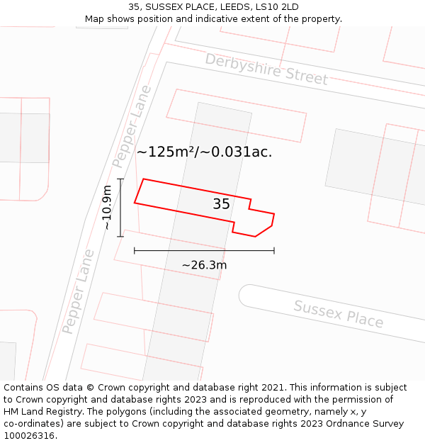 35, SUSSEX PLACE, LEEDS, LS10 2LD: Plot and title map