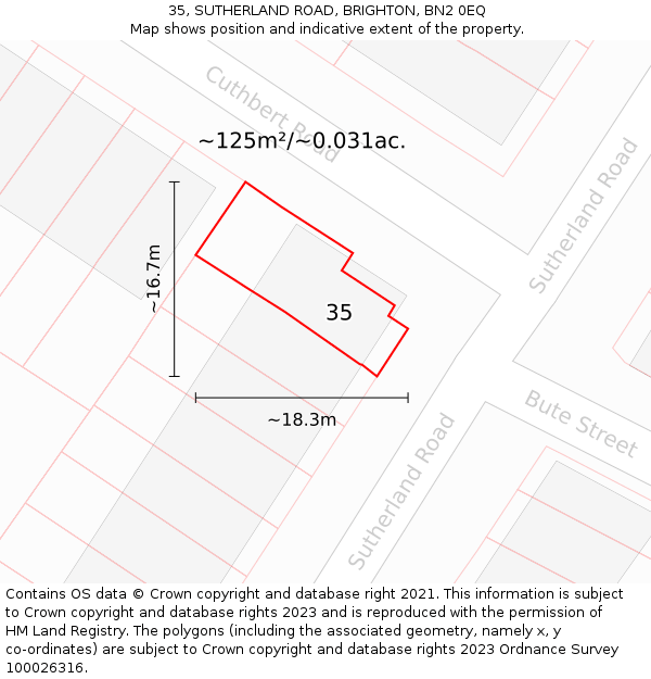35, SUTHERLAND ROAD, BRIGHTON, BN2 0EQ: Plot and title map