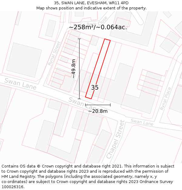 35, SWAN LANE, EVESHAM, WR11 4PD: Plot and title map