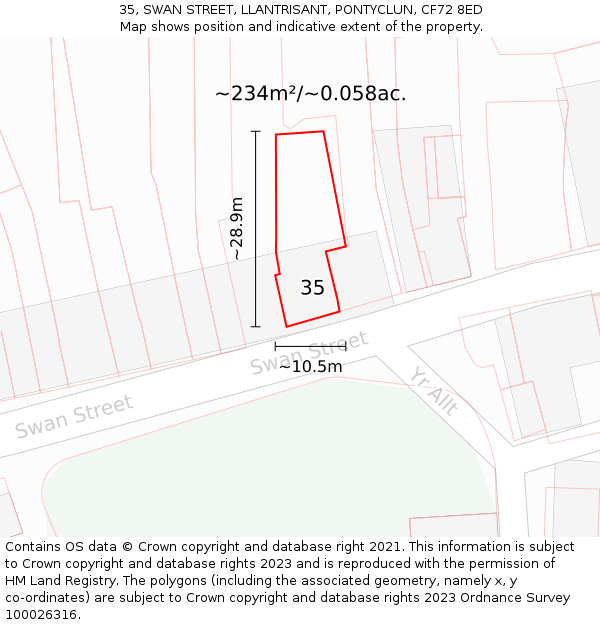35, SWAN STREET, LLANTRISANT, PONTYCLUN, CF72 8ED: Plot and title map