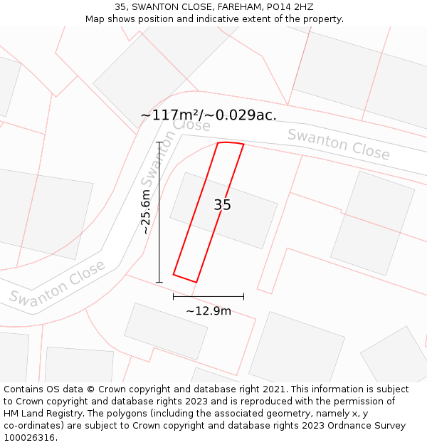 35, SWANTON CLOSE, FAREHAM, PO14 2HZ: Plot and title map