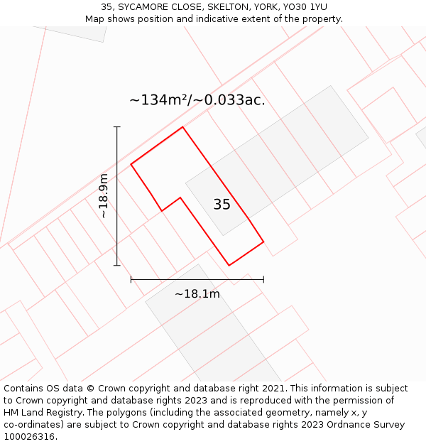 35, SYCAMORE CLOSE, SKELTON, YORK, YO30 1YU: Plot and title map
