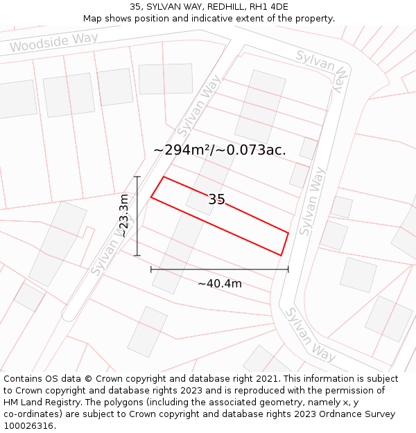 35, SYLVAN WAY, REDHILL, RH1 4DE: Plot and title map