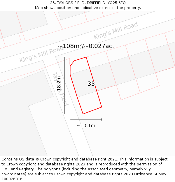 35, TAYLORS FIELD, DRIFFIELD, YO25 6FQ: Plot and title map