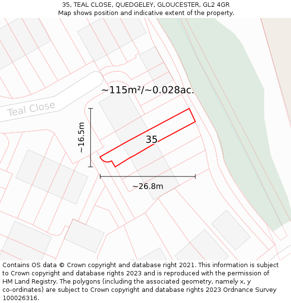 35, TEAL CLOSE, QUEDGELEY, GLOUCESTER, GL2 4GR: Plot and title map