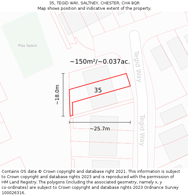 35, TEGID WAY, SALTNEY, CHESTER, CH4 8QR: Plot and title map