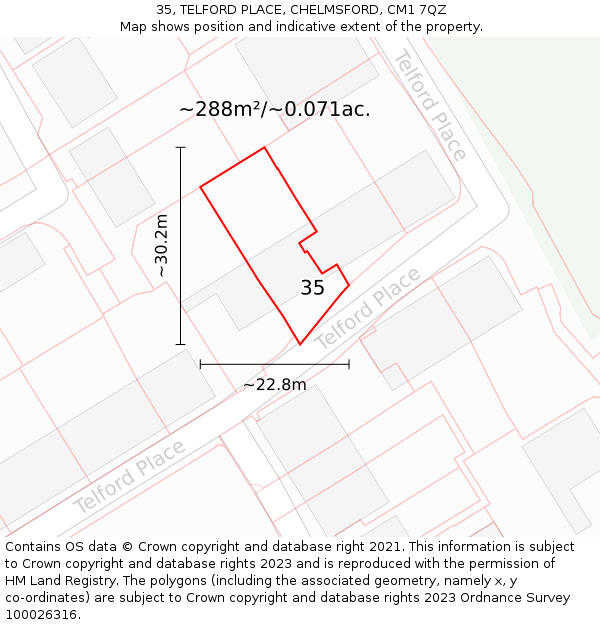 35, TELFORD PLACE, CHELMSFORD, CM1 7QZ: Plot and title map
