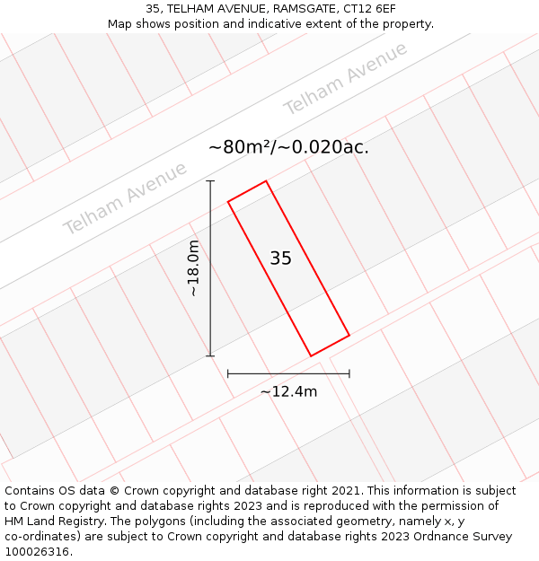 35, TELHAM AVENUE, RAMSGATE, CT12 6EF: Plot and title map
