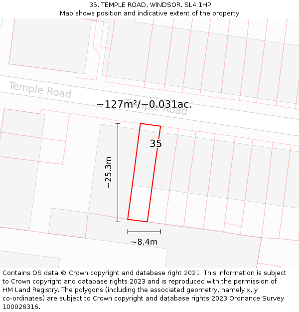 35, TEMPLE ROAD, WINDSOR, SL4 1HP: Plot and title map